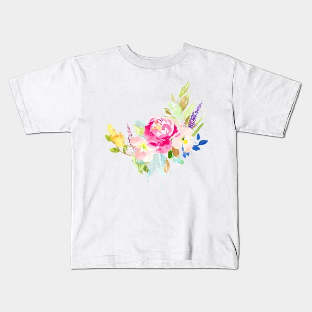 Floral Watercolor, Hot Pink Peony Kids T-Shirt by PixDezines